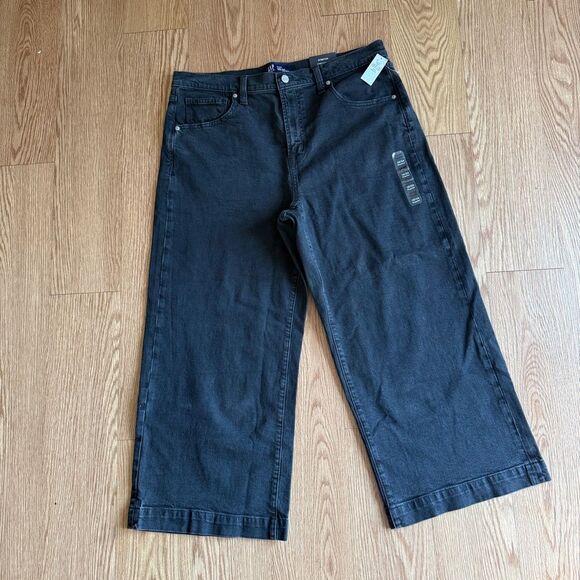 Gap High Rise Wide-Leg Cropped Black Jeans 18/34R - Picture 1 of 8